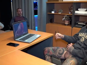 Boss got caught masturbating and voyeur co-workers joined him